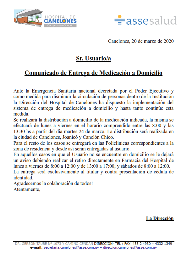Entrega de Medicaci&oacute;n a Domicilio